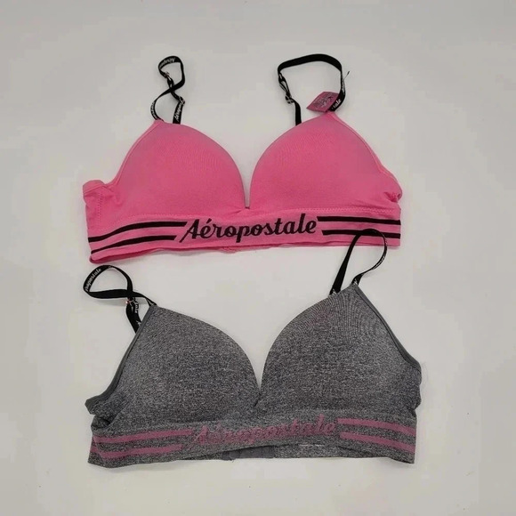 NWT Pack of 2 Aeropostale Gray Pink Black Wireless Smooth Center Lift Bra Sz 38C - Picture 4 of 11